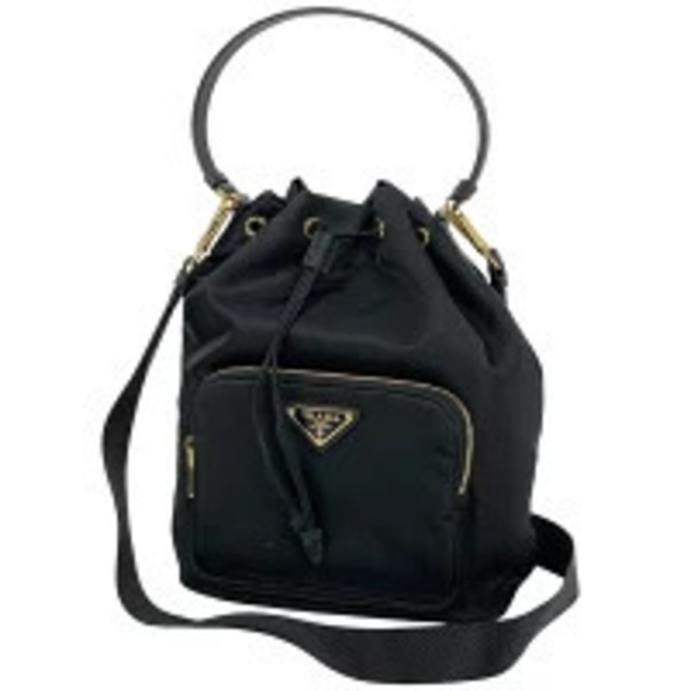 Prada Plate 2way Shoulder Bag Drawstring Nero Black